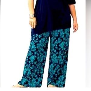 LANE BRYANT‎ NavyTurquoise Palazzo crop Pants 14-16 Casual Career lightweight